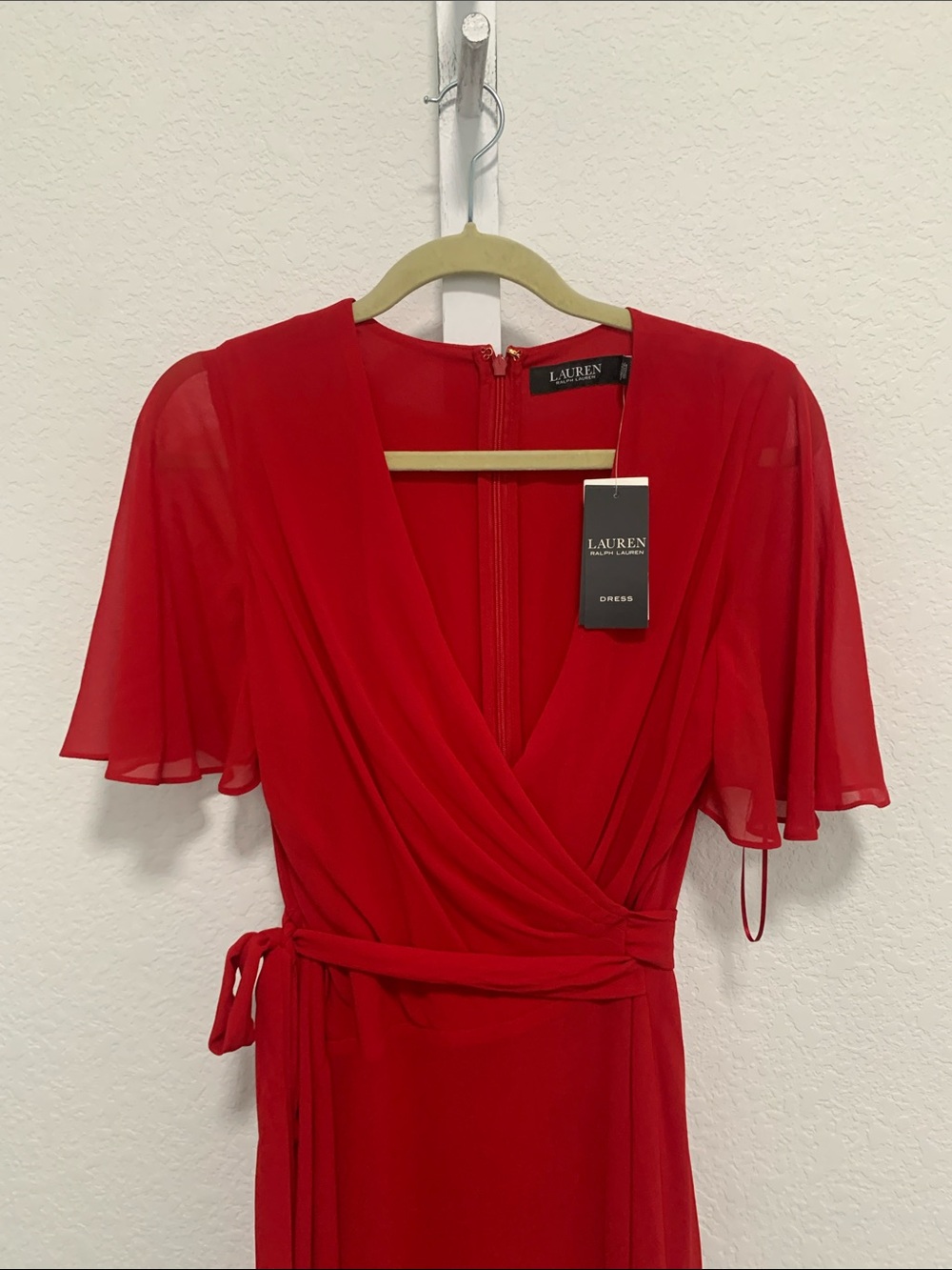 NWT Lauren Ralph Lauren Red Short Sleeve Midi Wrap Dress - Picture 4 of 10
